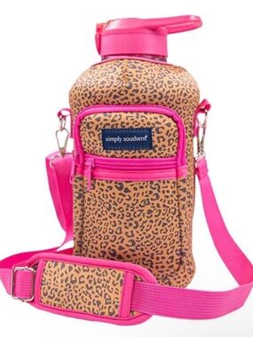 Simply Southern Leopard Print Crossbody HydroJug Carrier in Pink NWT